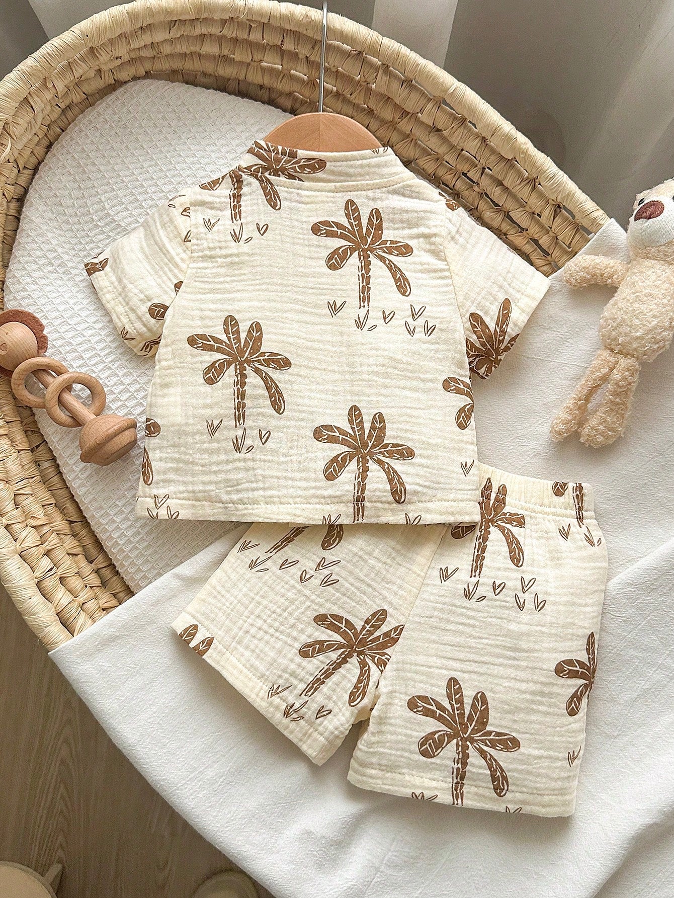 Little Boys Palm Print Resort Shirt & Shorts Set - Ecru