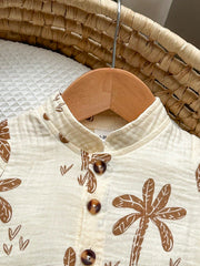 Little Boys Palm Print Resort Shirt & Shorts Set - Ecru