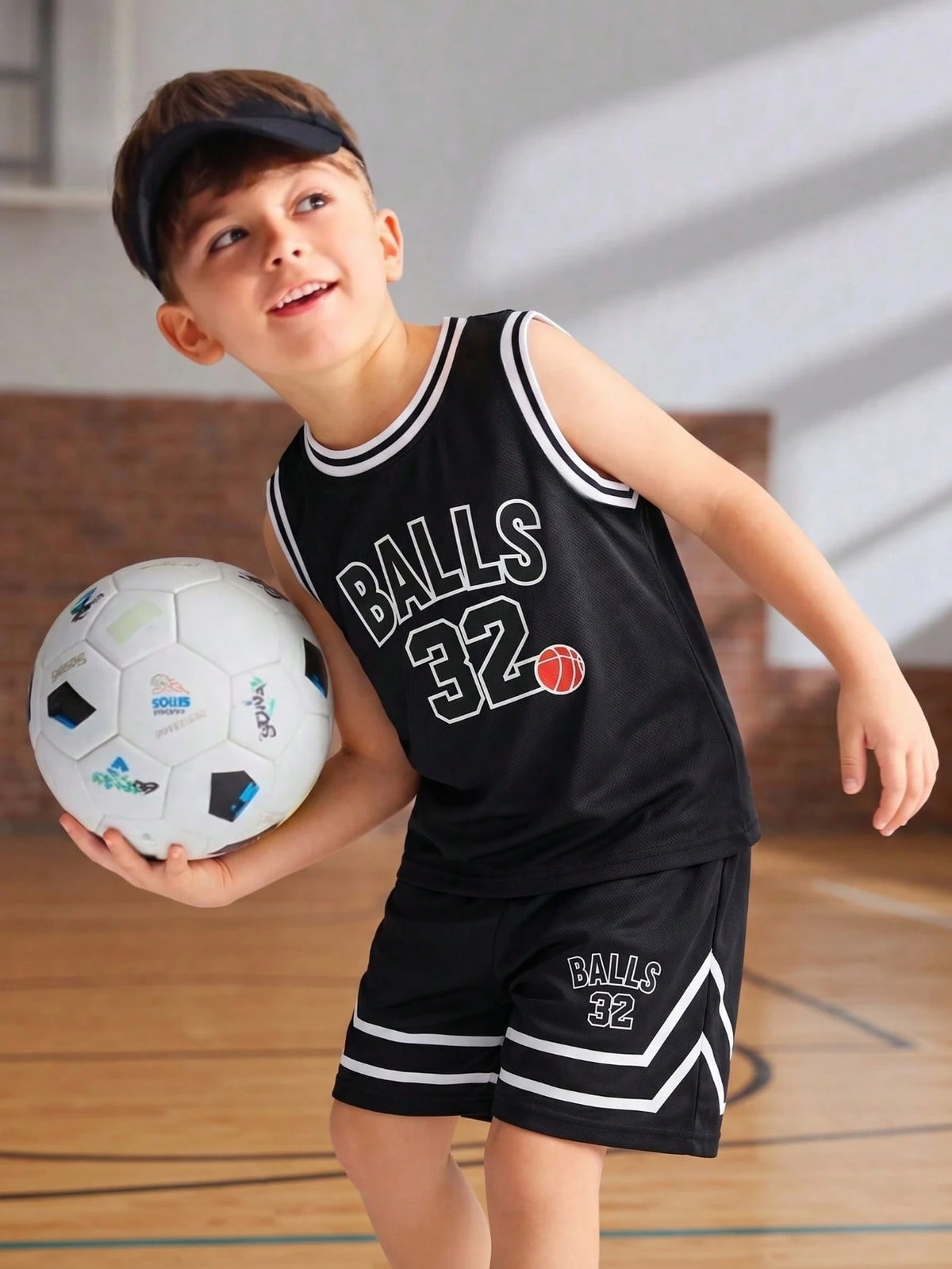 2pcs Boys Basketball Jersey Vest & Shorts Set - Onyx