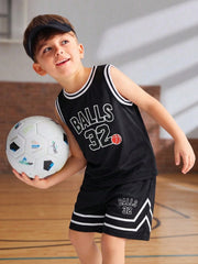2pcs Boys Basketball Jersey Vest & Shorts Set - Onyx