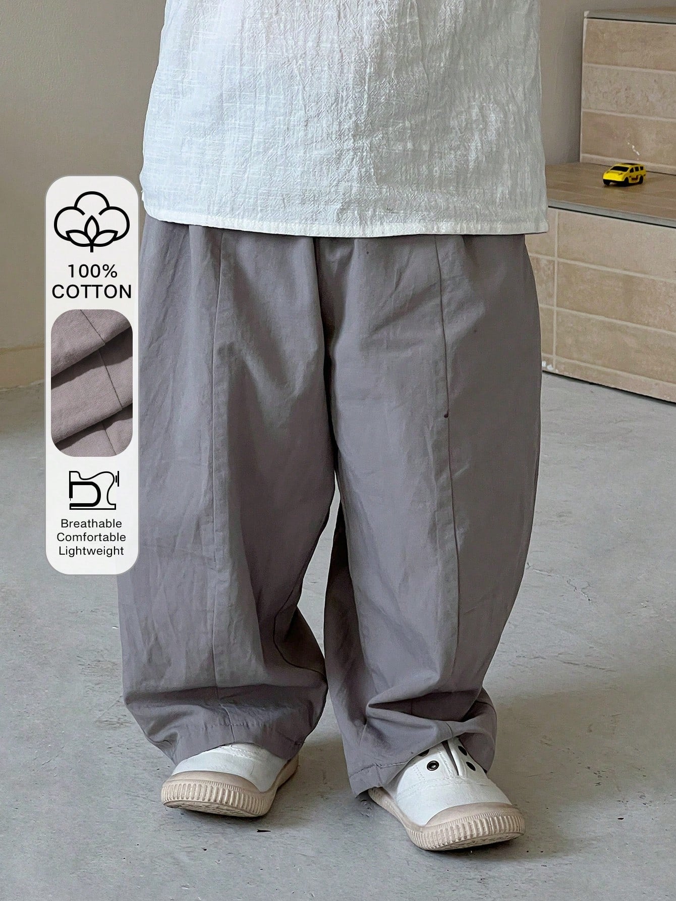 Boys Wide-Leg Pleated Cotton Trousers - Slate | 21 Century Kids