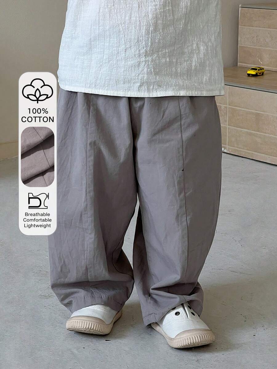 Boys Wide-Leg Pleated Cotton Trousers - Slate | 21 Century Kids