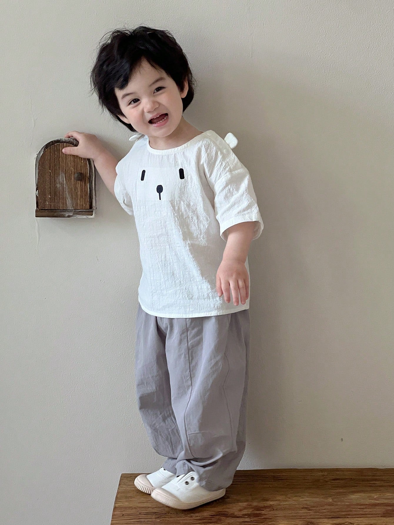 Boys Wide-Leg Pleated Cotton Trousers - Slate | 21 Century Kids
