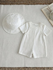 Baby Boys Bib Overall & Bucket Hat Set - Ivory
