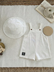 Baby Boys Bib Overall & Bucket Hat Set - Ivory