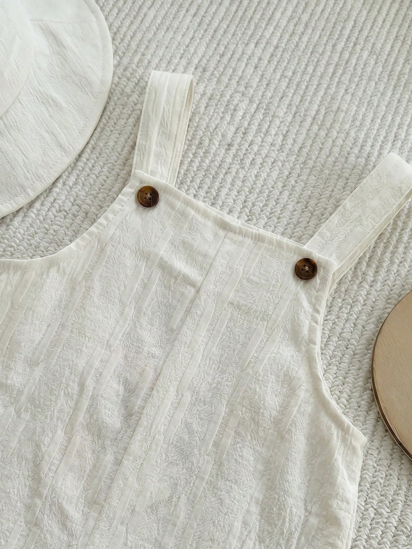 Baby Boys Bib Overall & Bucket Hat Set - Ivory
