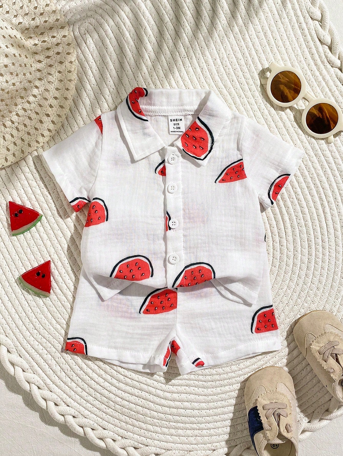 Baby Boys Watermelon Print Collar Shirt & Shorts Set - Isabelline