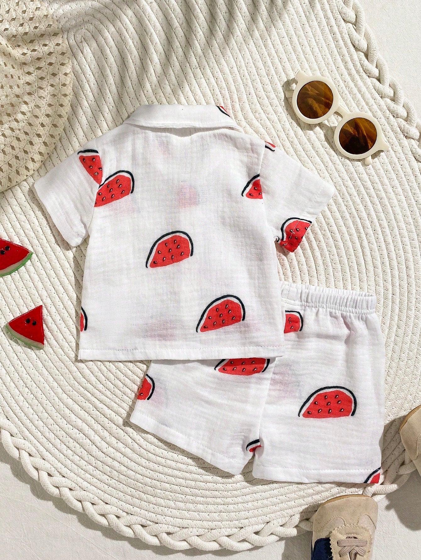 Baby Boys Watermelon Print Collar Shirt & Shorts Set - Isabelline