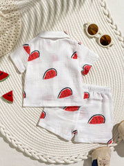 Baby Boys Watermelon Print Collar Shirt & Shorts Set - Isabelline