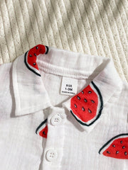 Baby Boys Watermelon Print Collar Shirt & Shorts Set - Isabelline
