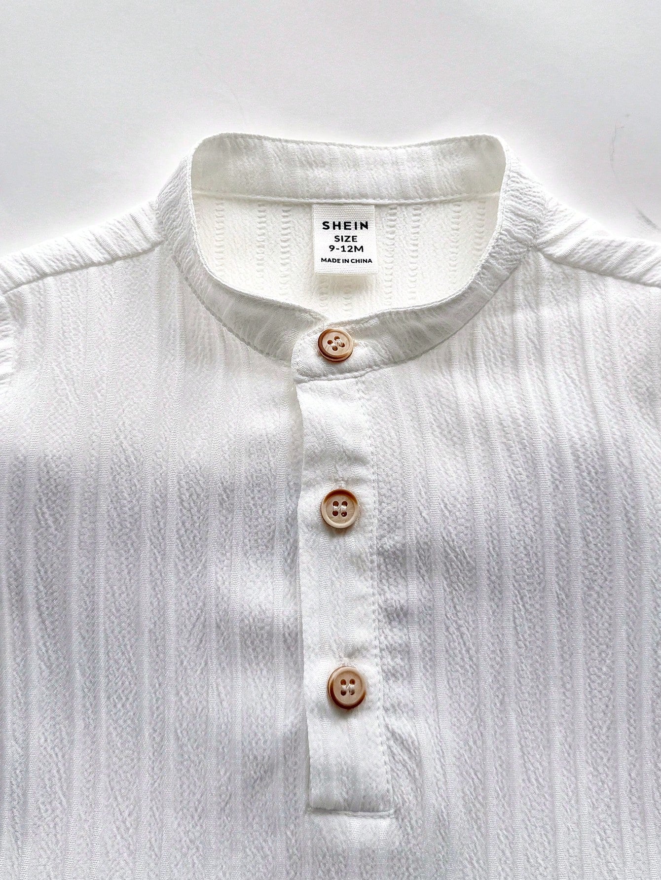 2pcs Boys Stand Collar Shirt & Linen Shorts Set - Ivory