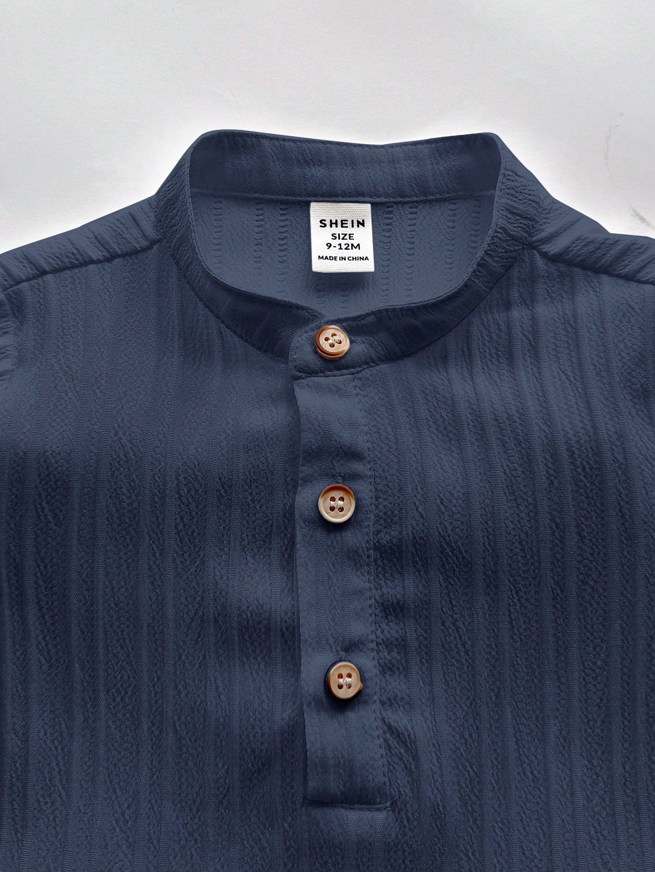 2pcs Boys Stand Collar Shirt & Textured Pants Set - Cerulean