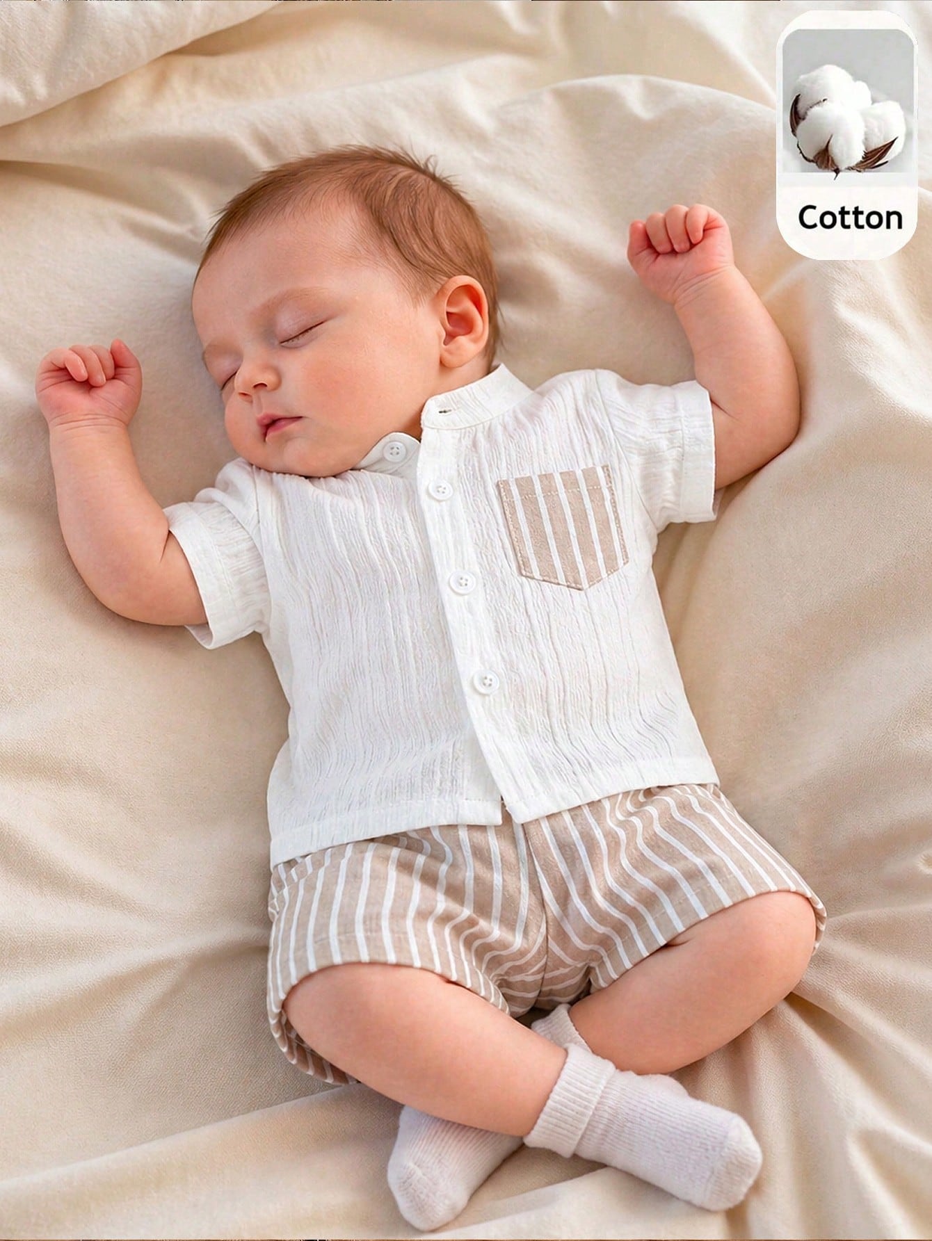 Baby Boys Linen Blend Button-Front Shirt & Shorts Set - Ivory