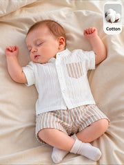 Baby Boys Linen Blend Button-Front Shirt & Shorts Set - Ivory
