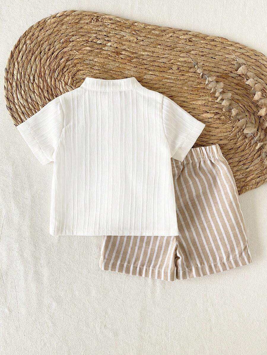 Baby Boys Linen Blend Button-Front Shirt & Shorts Set - Ivory