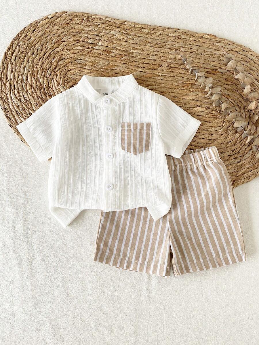 Baby Boys Linen Blend Button-Front Shirt & Shorts Set - Ivory