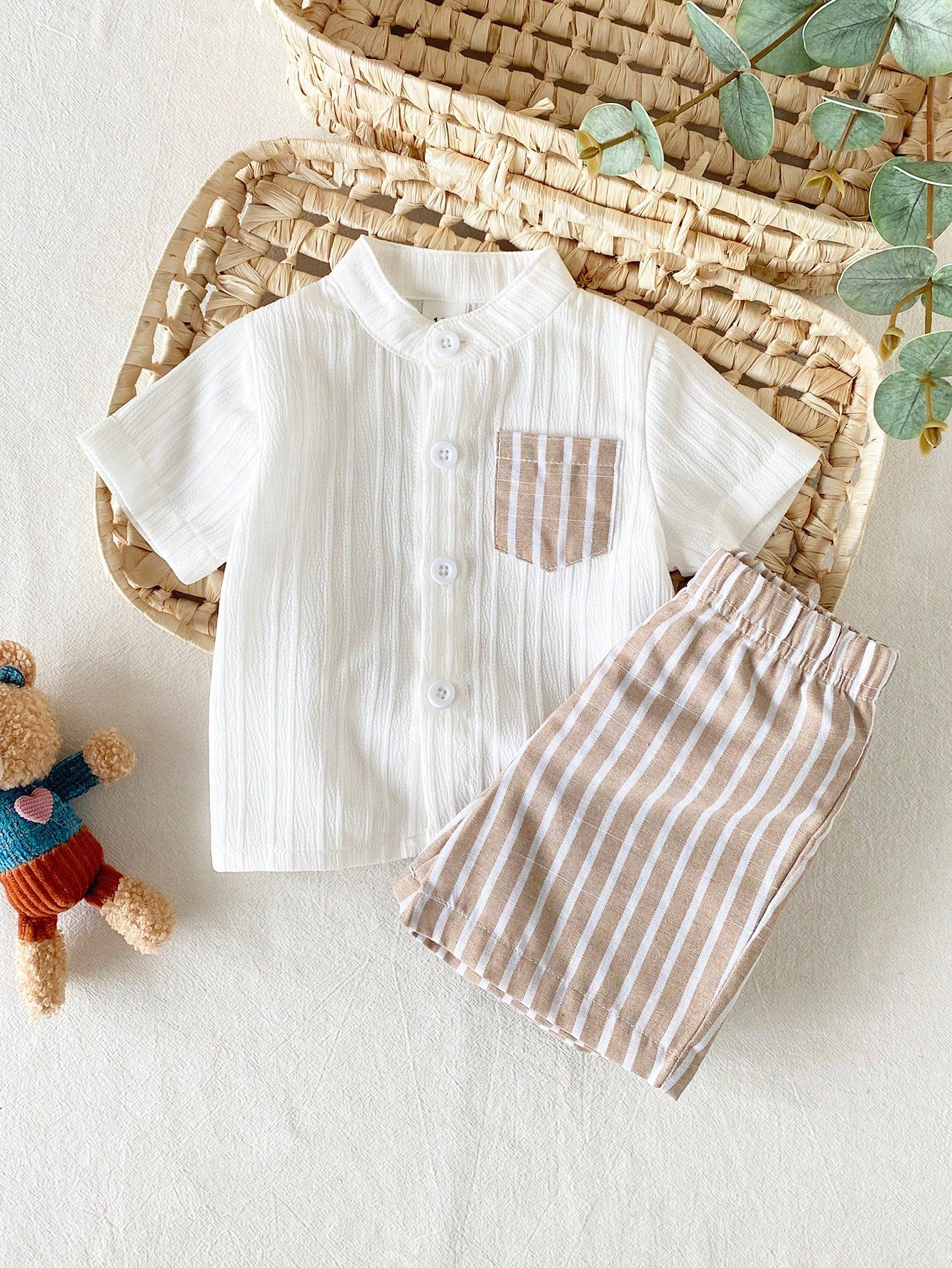 Baby Boys Linen Blend Button-Front Shirt & Shorts Set - Ivory