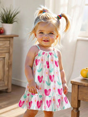 Girls Heart Print Tiered Ruffle Hem Cami Dress - Ivory | 21 Century...