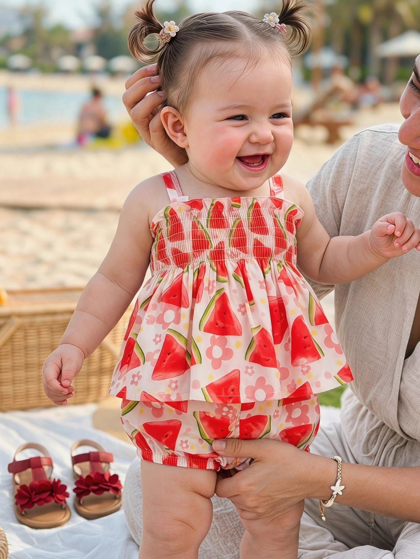 Girls Watermelon Print Smocked Camisole & Bloomer Set - Isabelline