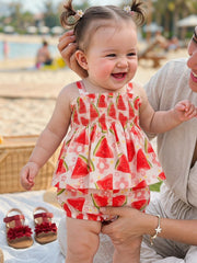 Girls Watermelon Print Smocked Camisole & Bloomer Set - Isabelline