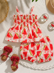 Girls Watermelon Print Smocked Camisole & Bloomer Set - Isabelline