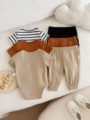 6pcs Baby Boys Bear Appliqué Bodysuit & Jogger Set - Ivory | 21 Cen...
