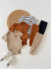 6pcs Baby Boys Bear Appliqué Bodysuit & Jogger Set - Ivory | 21 Cen...