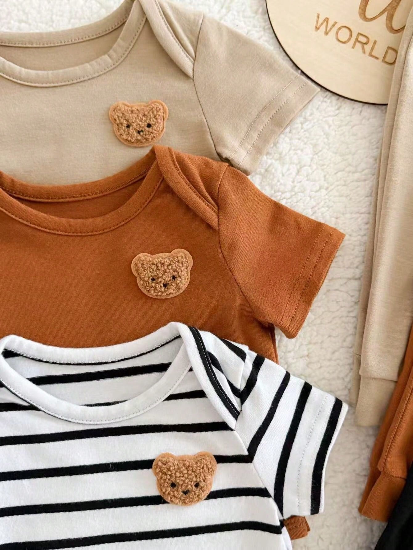 6pcs Baby Boys Bear Appliqué Bodysuit & Jogger Set - Ivory | 21 Cen...