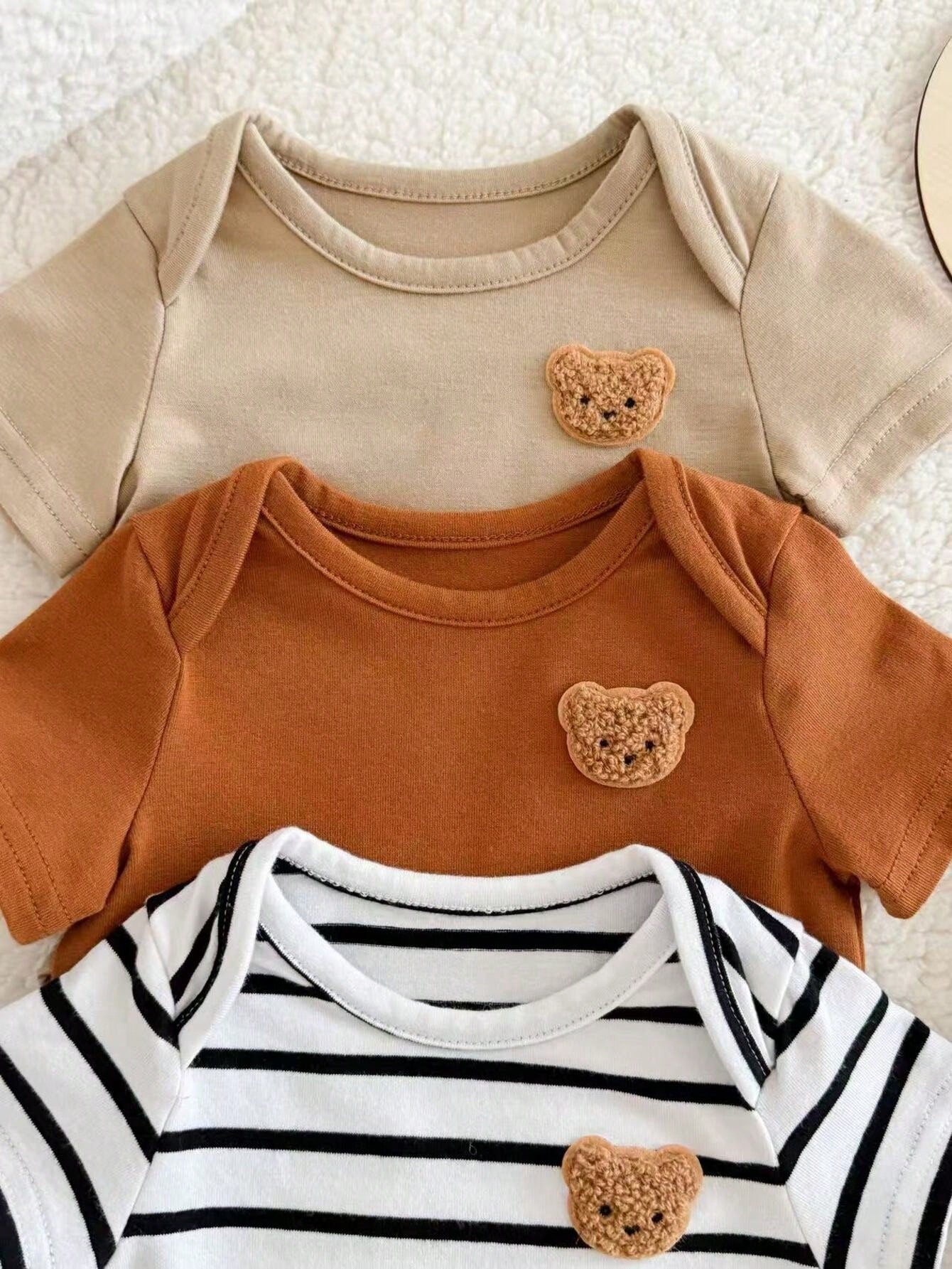 6pcs Baby Boys Bear Appliqué Bodysuit & Jogger Set - Ivory | 21 Cen...