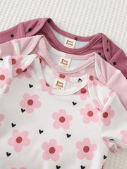 3pcs Baby Girls Floral & Heart Print Bodysuit & Jogger Set - Blush ...