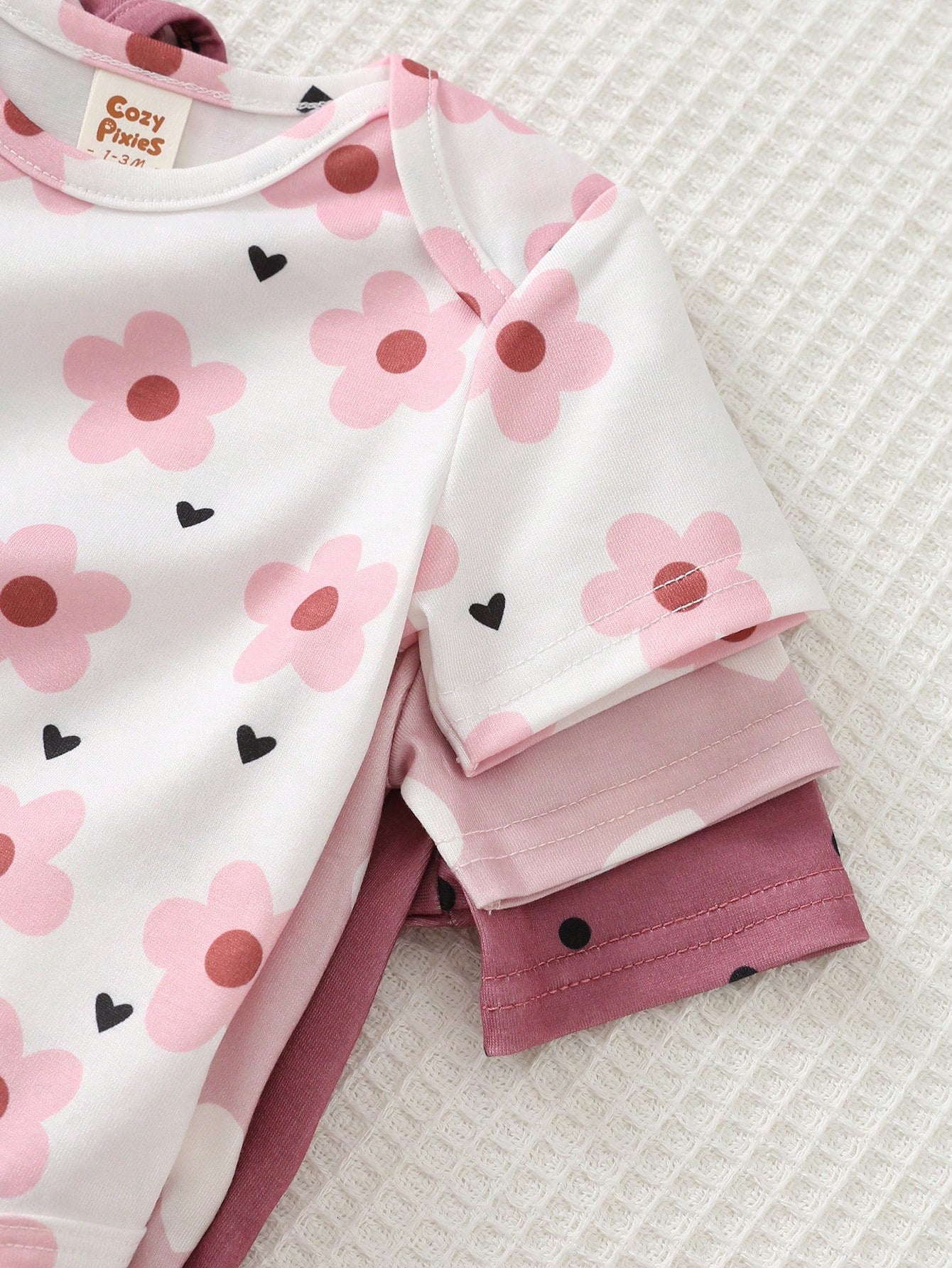 3pcs Baby Girls Floral & Heart Print Bodysuit & Jogger Set - Blush ...