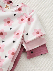 3pcs Baby Girls Floral & Heart Print Bodysuit & Jogger Set - Blush ...
