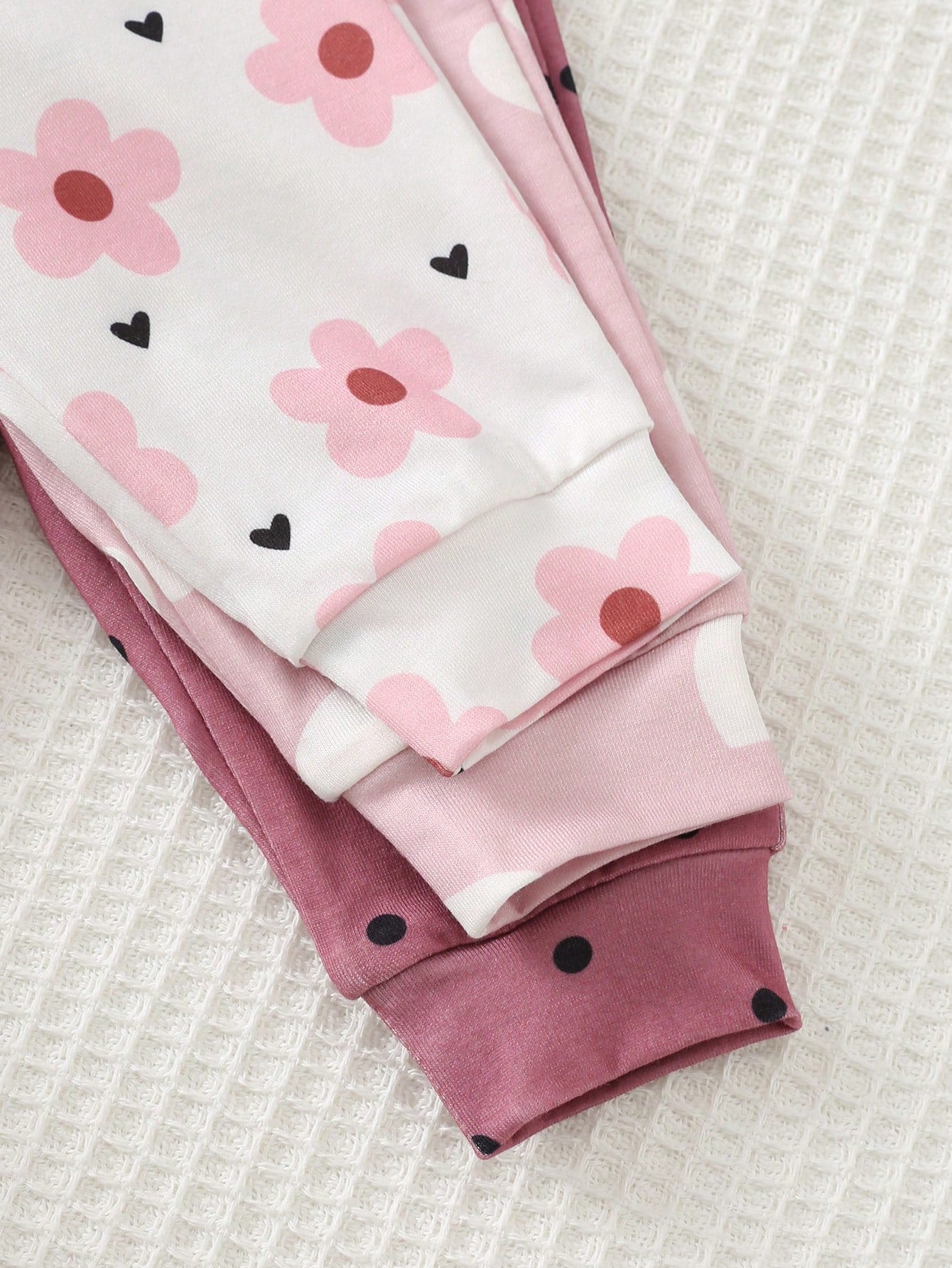 3pcs Baby Girls Floral & Heart Print Bodysuit & Jogger Set - Blush ...