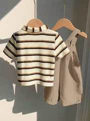 2pcs Boys Striped Polo Shirt & Bunny Dungaree Set - Griege | 21 Cen...
