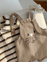 2pcs Boys Striped Polo Shirt & Bunny Dungaree Set - Griege | 21 Cen...