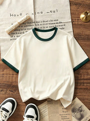 Big Boys Contrast Ringer Drop Shoulder Tee - Ecru | 21 Century Kids