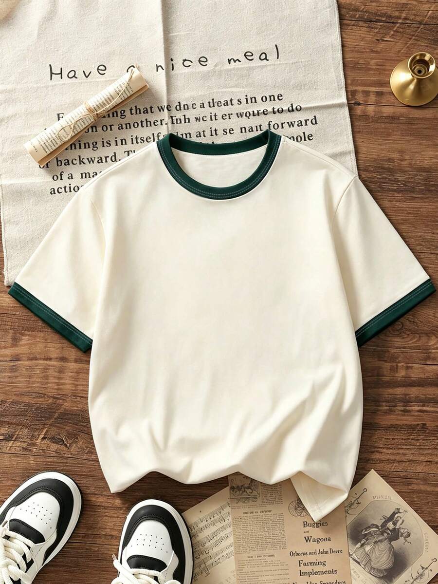 Big Boys Contrast Ringer Drop Shoulder Tee - Ecru | 21 Century Kids