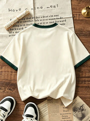 Big Boys Contrast Ringer Drop Shoulder Tee - Ecru | 21 Century Kids