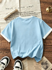 Big Boys Contrast Tipped Drop Shoulder T-Shirt - Cerulean | 21 Cent...