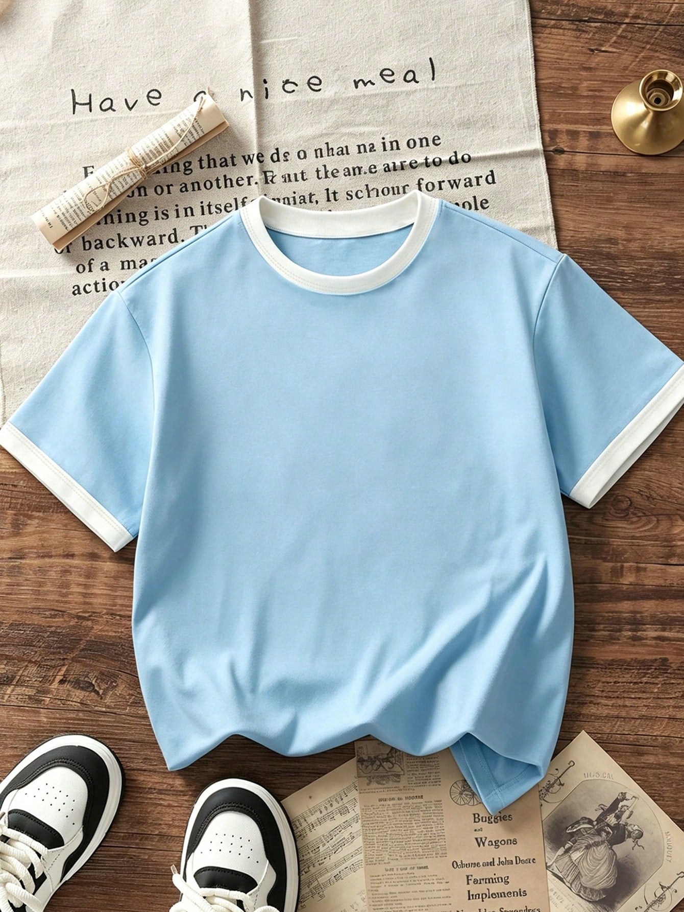 Big Boys Contrast Tipped Drop Shoulder T-Shirt - Cerulean | 21 Cent...