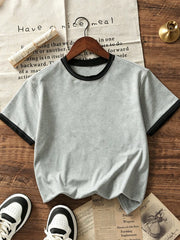 Big Boys Contrast Ringer Drop Shoulder T-Shirt - Ash | 21 Century Kids