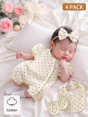 4pcs Baby Girls Polka Dot Puff Sleeve Romper Set - Ecru | 21 Centur...