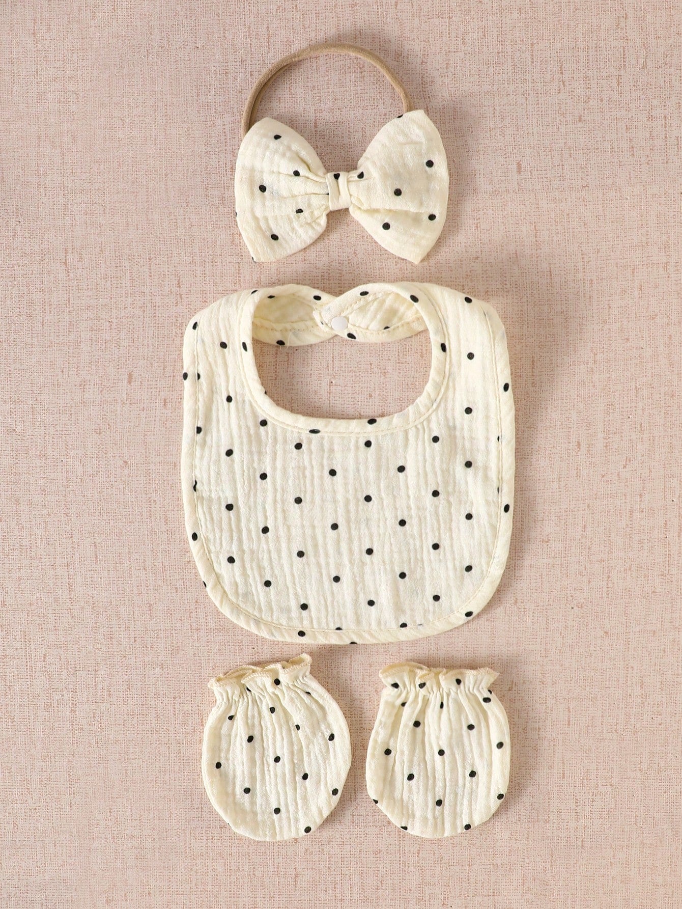 4pcs Baby Girls Polka Dot Puff Sleeve Romper Set - Ecru | 21 Centur...