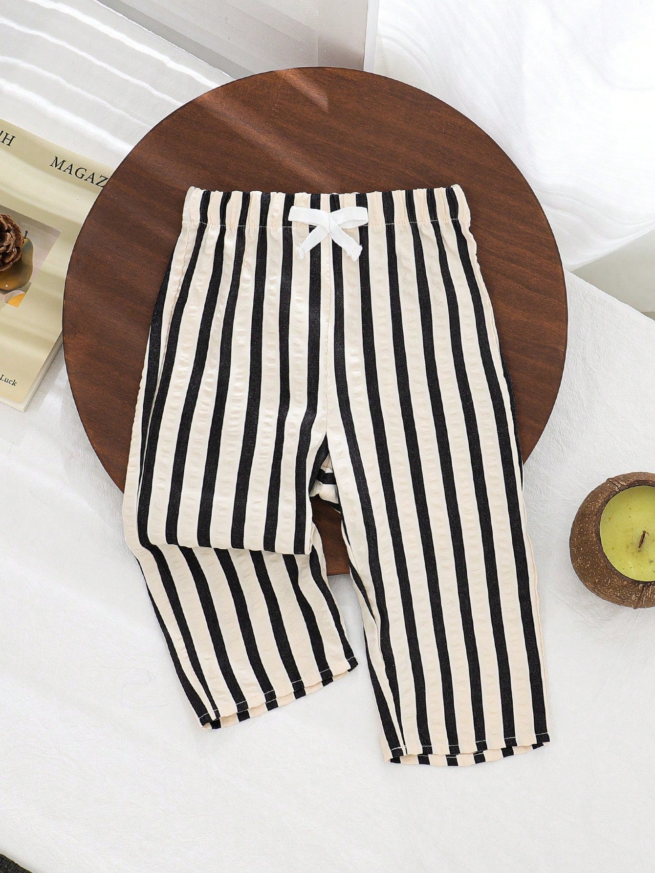 Boys Vertical Stripe Elasticated Waist Trousers - Ecru | 21 Century...