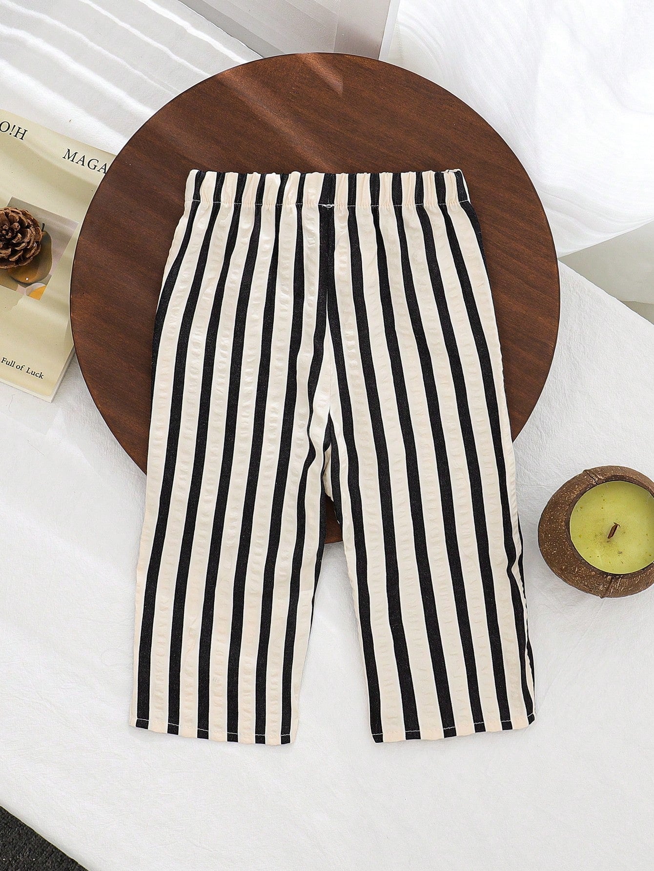 Boys Vertical Stripe Elasticated Waist Trousers - Ecru | 21 Century...