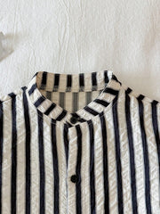 2pcs Little Boys Vertical Stripe Shirt & Shorts Set - Ecru