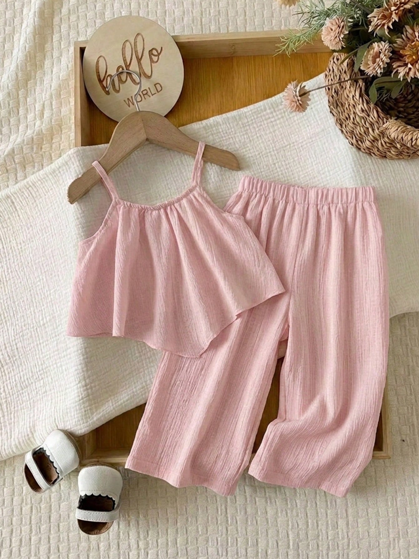 2pcs Girls Ruffle Camisole & Wide-Leg Pants Set - Blush | 21 Centur...