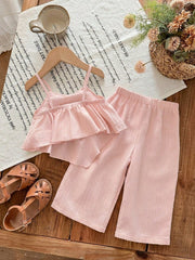 2pcs Girls Ruffle Camisole & Wide-Leg Pants Set - Blush | 21 Centur...