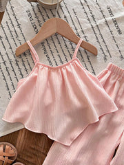 2pcs Girls Ruffle Camisole & Wide-Leg Pants Set - Blush | 21 Centur...