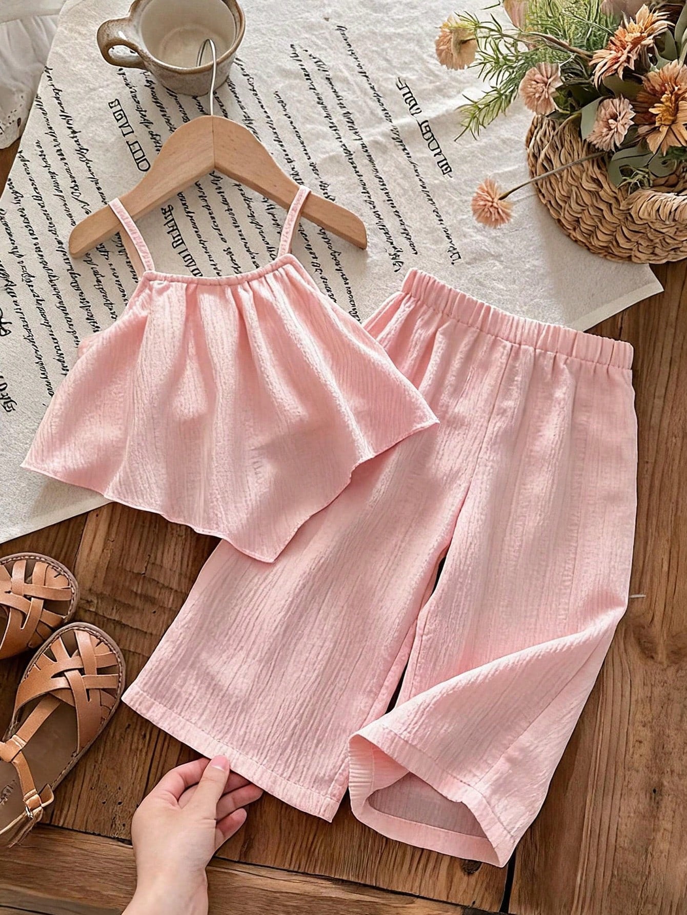 2pcs Girls Ruffle Camisole & Wide-Leg Pants Set - Blush | 21 Centur...